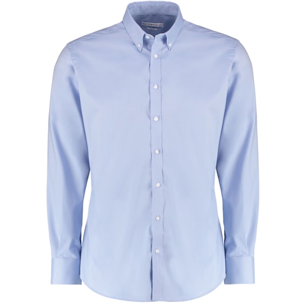 Kustom Kit Herr Oxford Stretch Slim Långärmad Skjorta 15in Ljusblå Light Blue 15in
