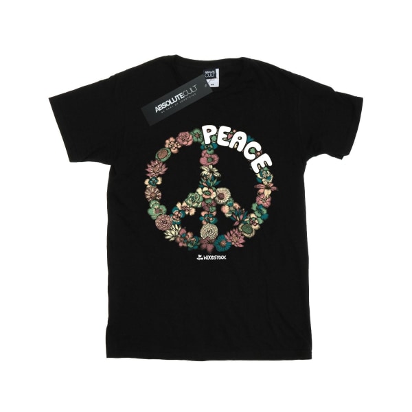 Woodstock Girls Blommig Peace T-shirt i bomull 12-13 år Svart Black 12-13 Years