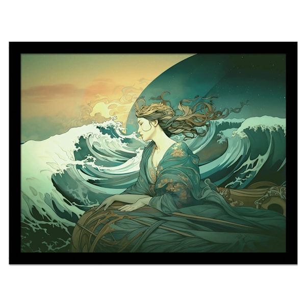 Wave Collection Nouveau Waves Inramad Poster 40cm x 30cm Grön/Brun Green/Brown 40cm x 30cm