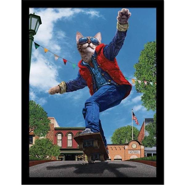 Vincent Hie Cat To The Future Inramad Poster 40cm x 30cm Blå/Multi Blue/Multicoloured 40cm x 30cm