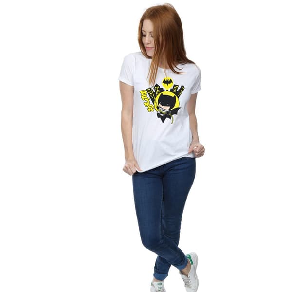 DC Comics Dam/Dam Chibi Batman Swinging T-shirt i bomull M White M
