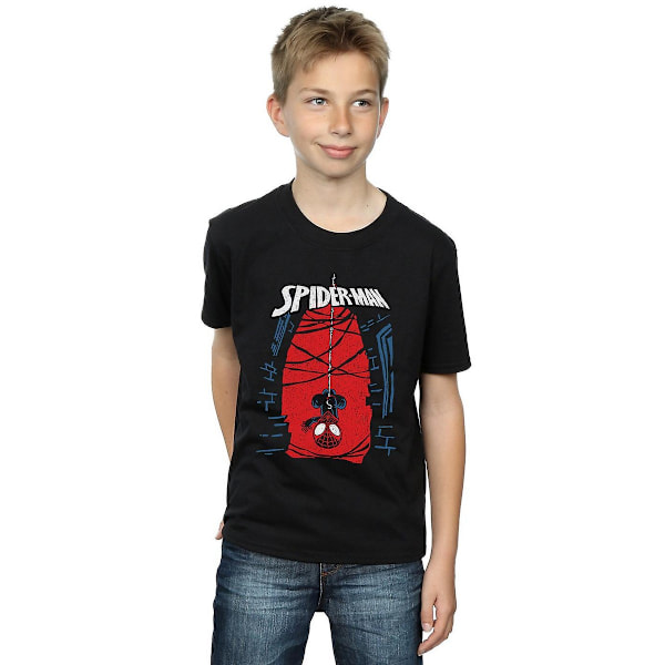 Spider-Man Boys Hanging Cotton T-Shirt 9-11 år Svart Black 9-11 Years