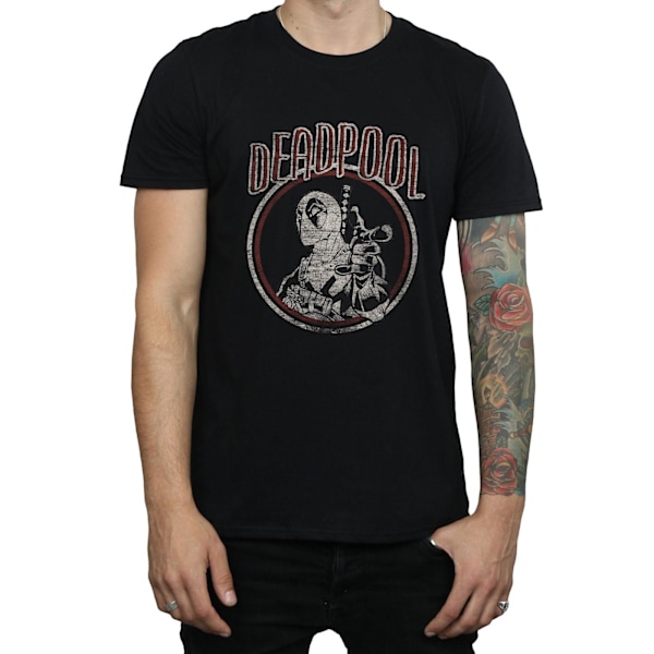 Marvel Mens Deadpool Vintage Circle T-Shirt S Svart Black S