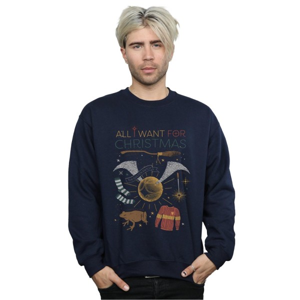 Harry Potter Herr All I Want For Christmas Sweatshirt 4XL Marinblå Navy Blue 4XL