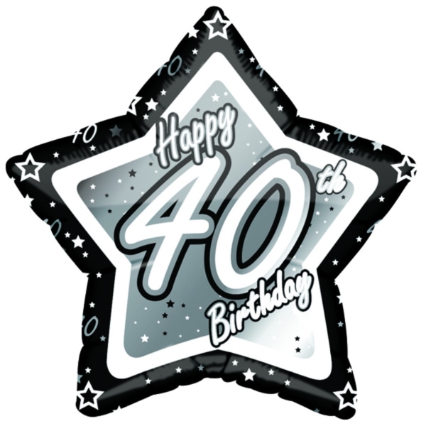 Creative Party Grattis på 40-årsdagen Svart/silver stjärnballong 18 Black/Silver 18in