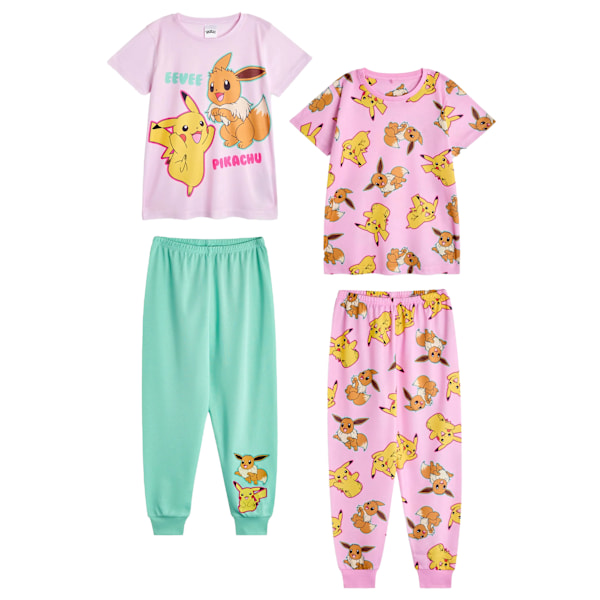 Pokemon Flickor Pikachu & Eevee Lång Pyjamas Set (2-pack) 7-8 År Pink/Blue 7-8 Years