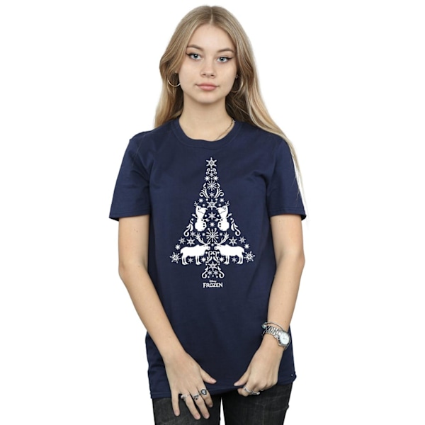 Disney Dam/Kvinnor Frozen Julgran Bomull Boyfriend T-Shirt M Marinblå Navy Blue M