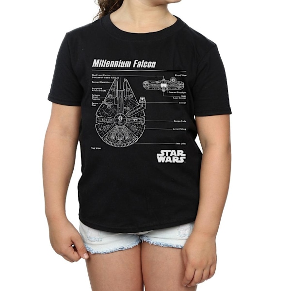 Star Wars T-shirt i bomull med Millennium Falcon-ritning för flickor, 5-6 år Black 5-6 Years