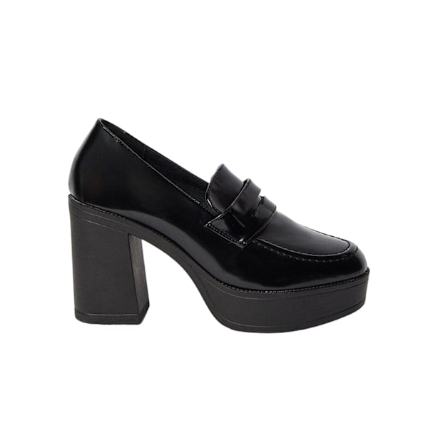 Faith Dam/Kvinnor Kontant Chunky Högklackade Penny Loafers 7 UK Svart Black 7 UK