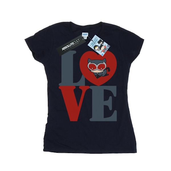 DC Comics Dam/Kvinnor Chibi Catwoman Love Bomull T-shirt S Na Navy Blue S