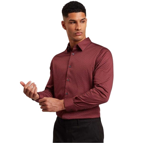 Ted Baker Herr Geometrisk Långärmad Skjorta S Mörkröd Dark Red S