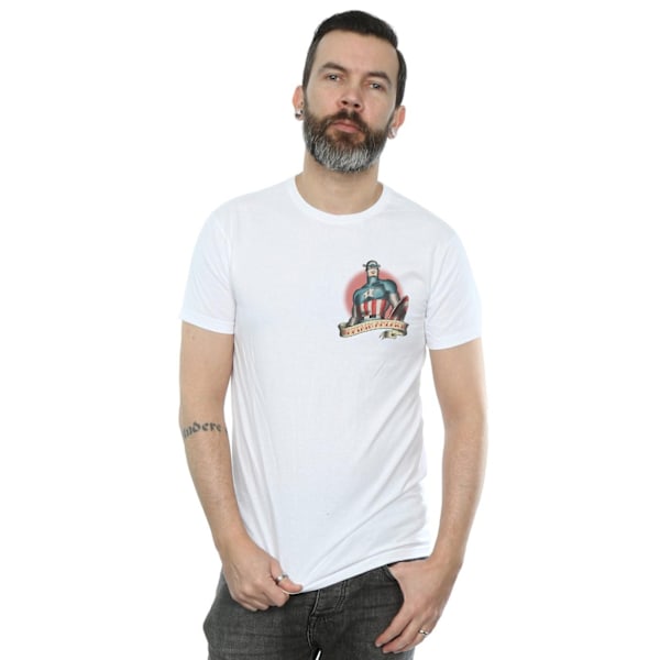 Marvel Herr Captain America Tatuering Brösttryck T-shirt L Vit White L