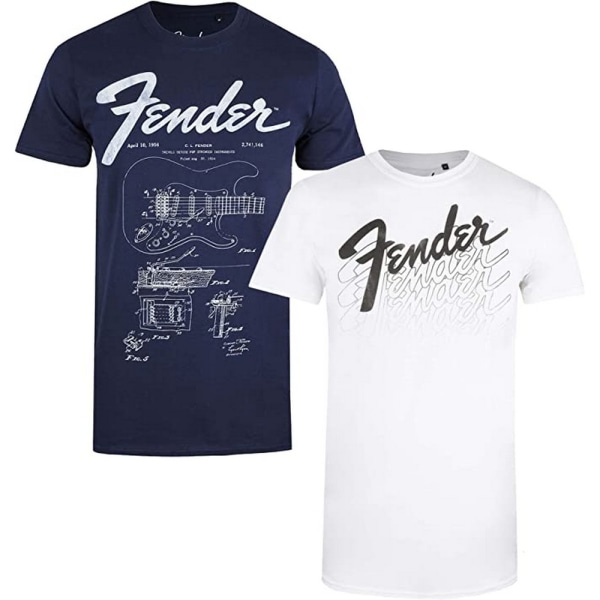 Printed T-shirt med tryck för män (förpackning om 2) XXL Marin/vit Navy/White XXL