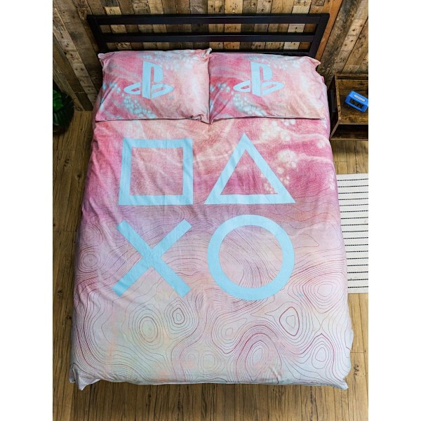 Playstation Marble Påslakan Set Dubbel Rosa/Blå/Vit Pink/Blue/White Double