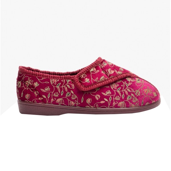 Zedzzz Dam/Dam Janice Touch Fastening Floral Tofflor 7 UK Wine 7 UK