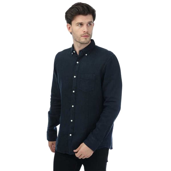 Gant Herr Linne Plaggfärgad Regular Skjorta 3XL Marinblå Navy 3XL