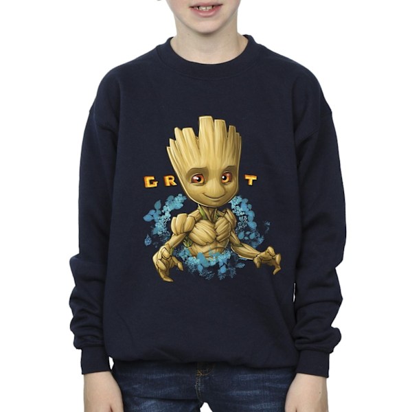Guardians Of The Galaxy Boys Groot Flowers Sweatshirt 12-13 År Navy Blue 12-13 Years