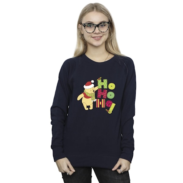 Disney Dam/Damer Winnie The Pooh Ho Ho Ho Scarf Sweatshirt Navy Blue L