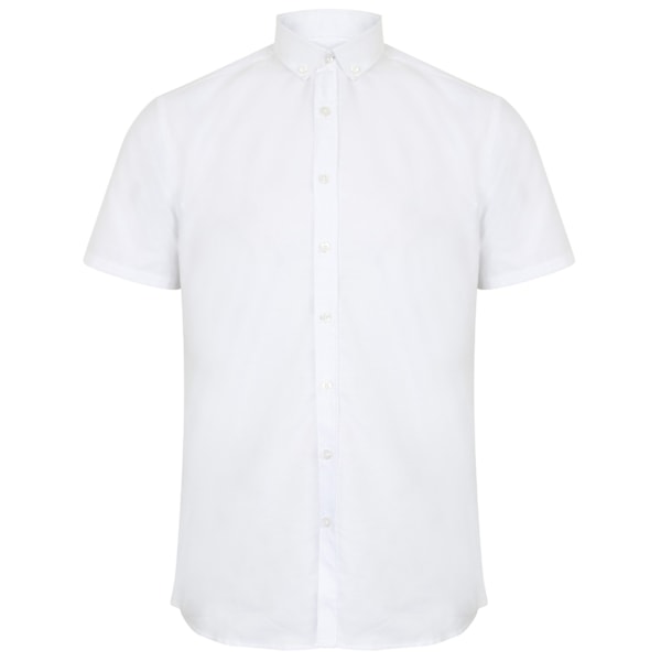 Henbury Herr Modern Kortärmad Oxford Skjorta LS Vit White LS