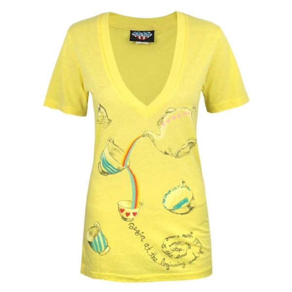 Junk Food Damkläder/Dam Tea Party Alice In Wonderland T-Shirt M Yellow M