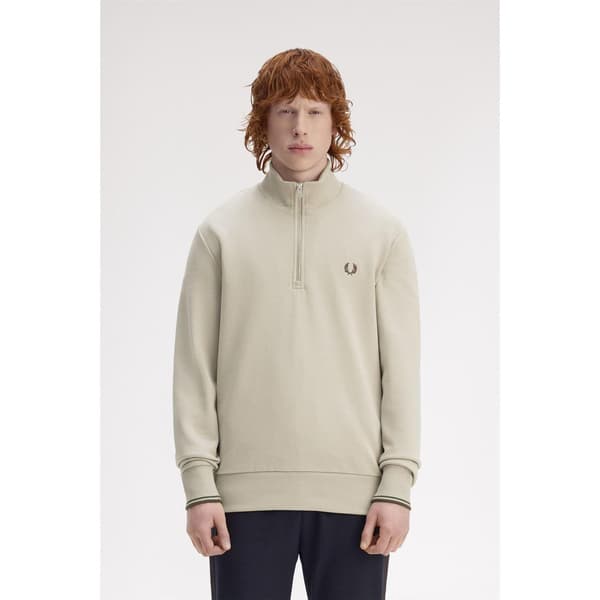 Fred Perry Herr Logotyp Half Zip Tröja M Varm Beige Warm Beige M