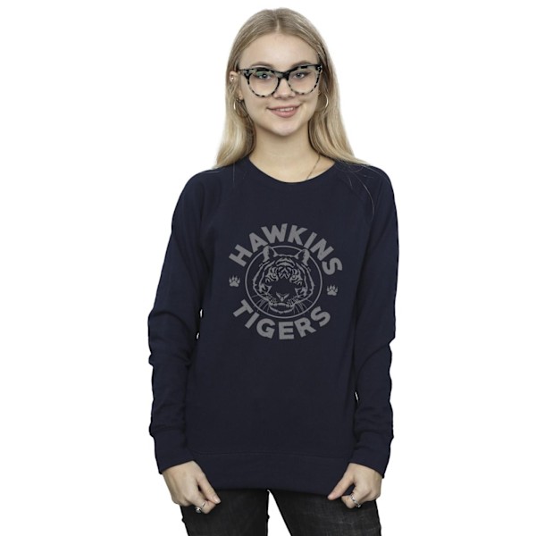 Netflix Dam/Kvinnor Stranger Things Hawkins Grå Tiger Sweatshirt Navy Blue S