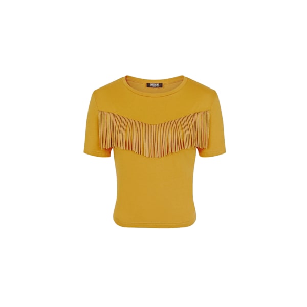 Girls On Film Dam/Kvinnor Rockferry Fransad T-shirt 8 UK Senap Mustard Yellow 8 UK