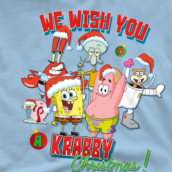 SvampBob Fyrkant Herr Vi önskar dig en Krabby Jul! T-shirt Light Blue S