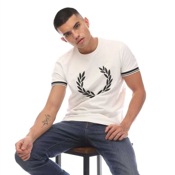 Fred Perry Herr Logo Tryckt T-shirt S Vit White S