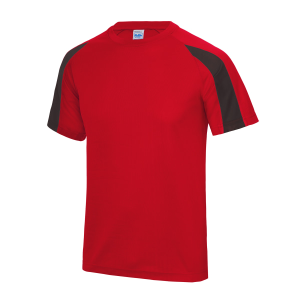 Just Cool Mens Contrast Cool Sports Plain T-Shirt 2XL Fire Red/ Fire Red/Jet Black 2XL