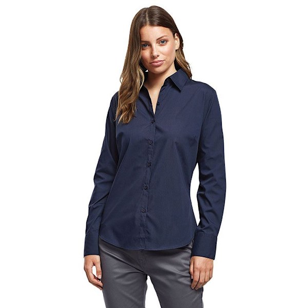Premier Dam/Kvinnor Poplin Långärmad Blus 16 Marinblå Navy 16