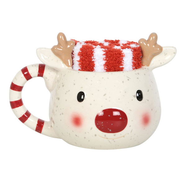 Something Different Rudolph Ren Mugg och Sock Set One Size White/Red One Size