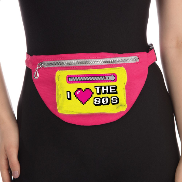 Bristol Novelty Unisex `I Love The 80s` Neon Bum Bag One Size P Pink/Yellow One Size