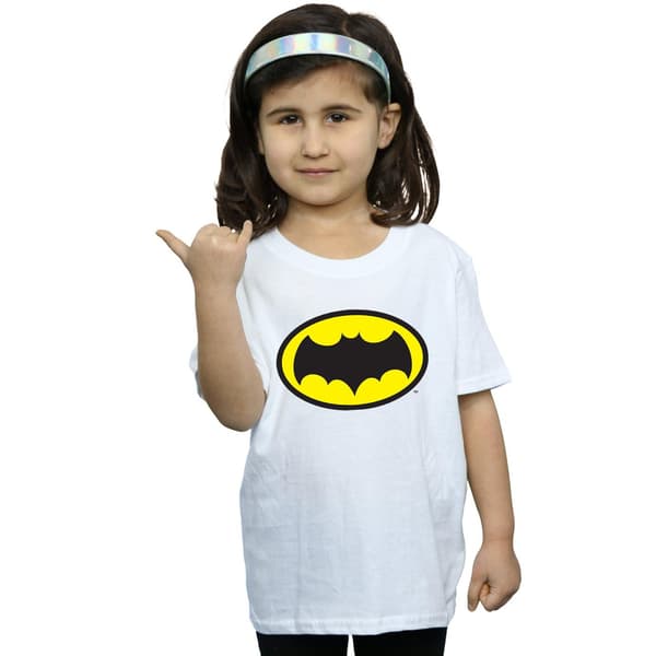 DC Comics Flickor Batman TV-serie Logotyp Bomulls T-shirt 7-8 år White 7-8 Years
