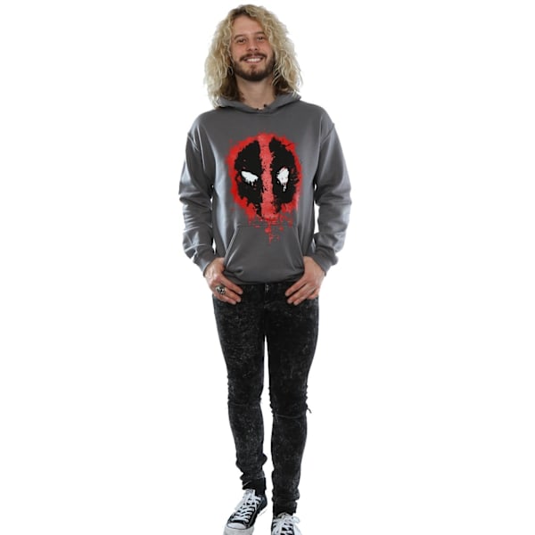 Deadpool Herr Splat Face Bomulls Hoodie L Gråmelerad Charcoal L