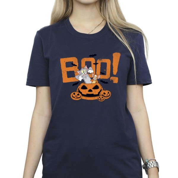 Tom & Jerry Dam T-shirt för kvinnor/damer Halloween Boo! Bomull Boyfriend Navy Blue L