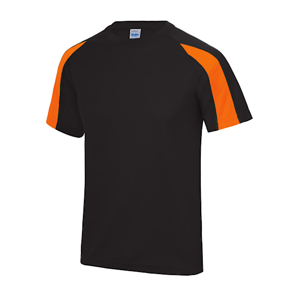 Just Cool Mens Contrast Cool Sports Plain T-Shirt M Jet Black/E Jet Black/Electric Orange M