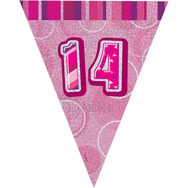 Unik festfolie Glitz 14:e födelsedagsvimpel En storlek Rosa Pink One Size