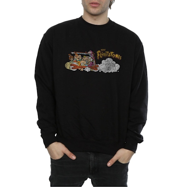 The Flintstones Herr Familjebil Distressed Sweatshirt 3XL Svart Black 3XL