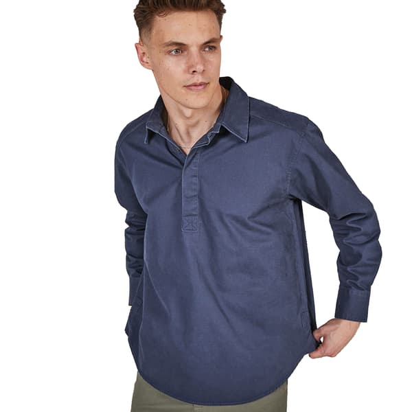 Front Row Herr Pullover Bomull Drill Skjorta XL Tvättat Marinblått Washed Navy XL