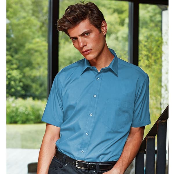 Premier Mens Short Sleeve Formal Poplin Plain Work Shirt 21 Tur Turquoise 21
