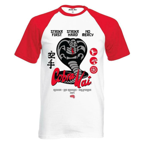 Cobra Kai Unisex Adult No Mercy Raglan baseball T-shirt XL Whit White/Red XL