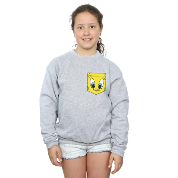 Looney Tunes Girls Tweety Pie Face Faux Pocket Sweatshirt 7-8 Y Sports Grey 7-8 Years