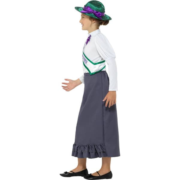 Smiffys Flickor Viktoriansk Suffragett Kostymset 7-9 År Grå/ Grey/White/Green 7-9 Years