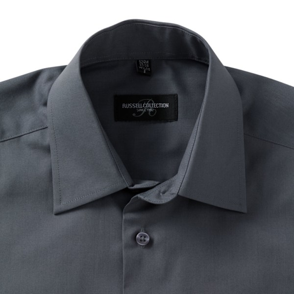 Russell Collection Herr Långärmad Poly-Cotton Easy Care Skräddarsydd Poplin Convoy Grey XL