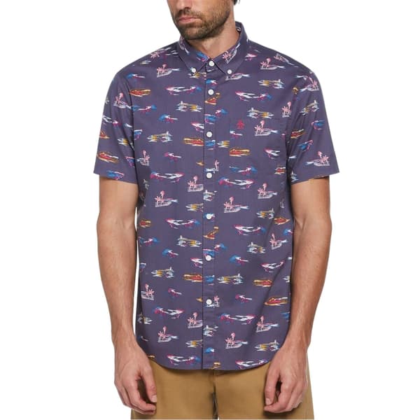 Original Penguin Herrskjorta med heltäckande tryck, normal passform L Blå Indigo Blue Indigo L