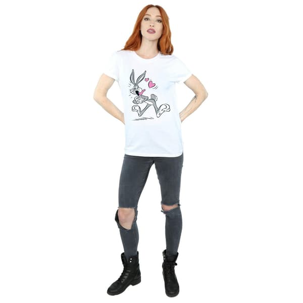 Looney Tunes Dam/Kvinnor Bugs Bunny In Love Bomull Boyfriend White S