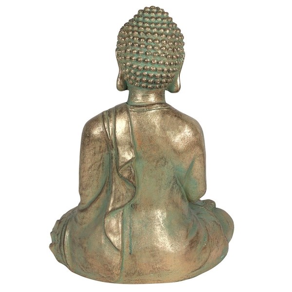 Något annorlunda sittande trädgårds Buddha Verdigris staty 52,5 Gold 52.5cm x 28cm x 38cm