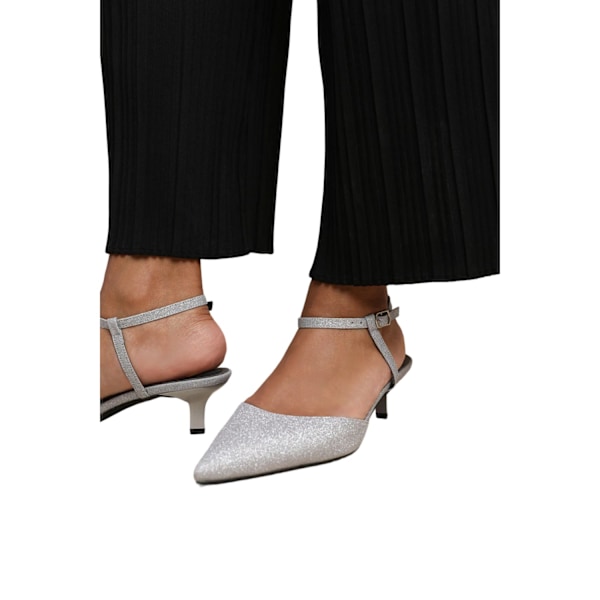 Where's That From Dam/Damer Malta Glitter Konstläder Ankelrem Kitten Heel Sandaler 8 UK Silver. Silver 8 UK