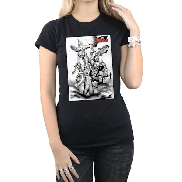 Marvel Womens/Ladies Avengers Assemble Team Sketch Bomull T-shirt Black XL